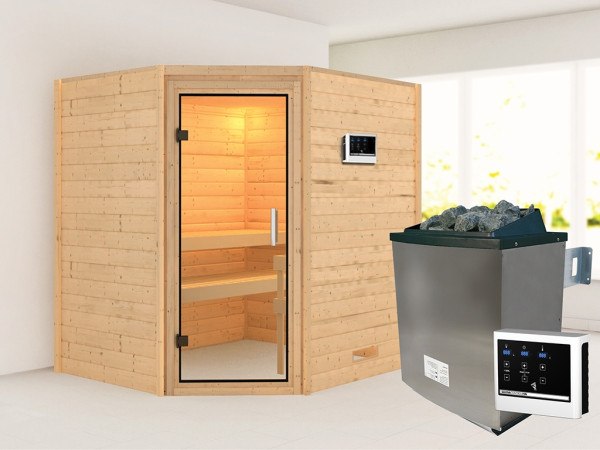 Sauna Massivholzsauna Mia, inkl. 9 kW Ofen mit externer Steuerung