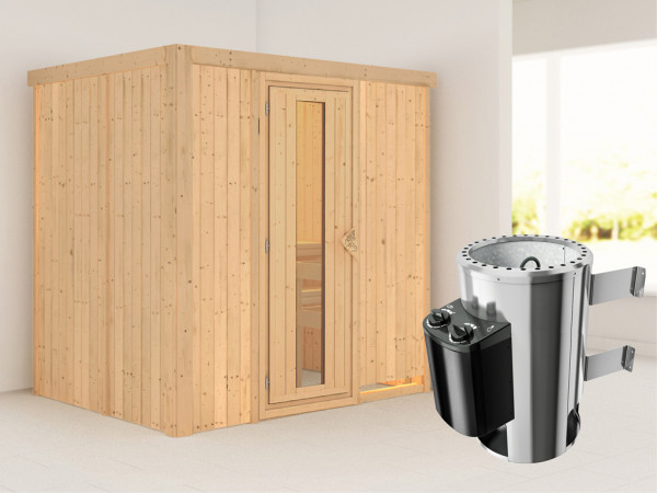 Sauna Systemsauna Fanja Energiespartür + Plug & Play Saunaofen mit Steuerung