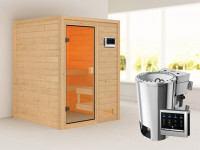 Sauna Sandra mit bronzierter Glastür + 3,6 kW Plug & Play Bio-Ofen ext. Strg.
