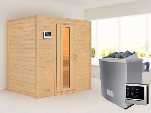 Sauna Massivholzsauna Sonja, inkl. 9 kW Ofen mit externer Steuerung
