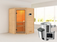 Sauna Antonia mit bronzierter Glastür + 3,6 kW Plug & Play Saunaofen ext. Strg.