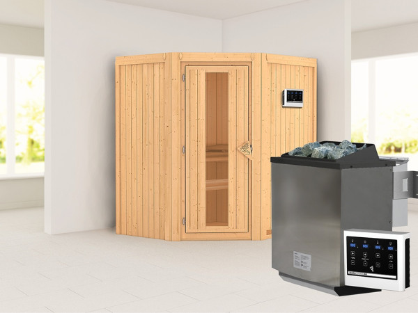 Sauna Systemsauna Taurin, inkl. 9 kW Bio-Ofen mit externer Steuerung