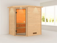 Sauna Massivholzsauna Svea mit Dachkranz, inkl. 4,5 kW Ofen mit integrierter Steuerung
