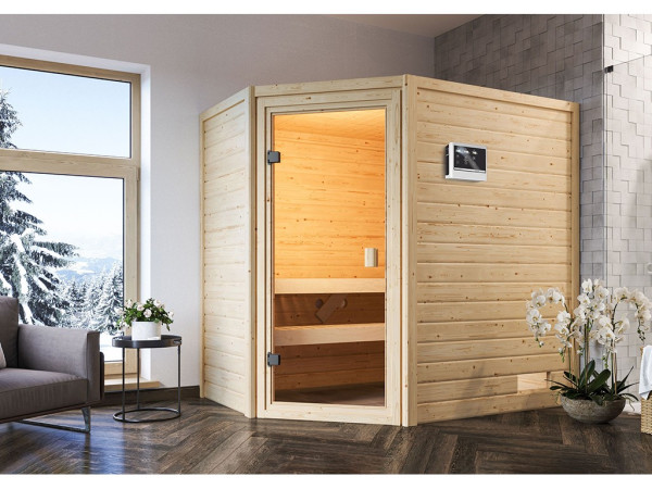 Sauna Massivholzsauna Jella, inkl. 9 kW Ofen mit externer Steuerung