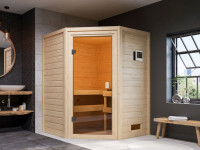 Sauna Massivholzsauna Antonia, inkl. 4,5 kW Bio-Ofen mit externer Steuerung
