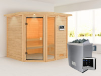 Sauna Tabea mit bronzierter Glastür und Dachkranz + 9 kW Saunaofen ext. Strg.