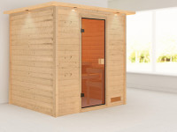 Sauna Adelina mit bronzierter Glastür und Dachkranz