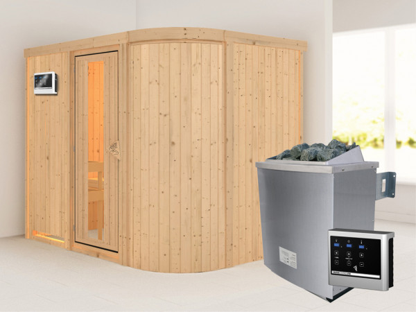 Sauna Systemsauna Titania 4 Energiespartür + 9 kW Saunaofen mit ext.Strg