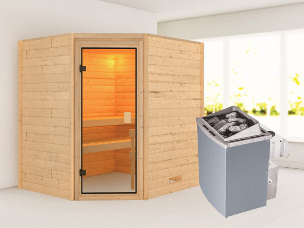 Sauna Massivholzsauna Mia, inkl. 9 kW Ofen mit integrierter Steuerung
