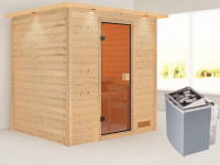 Sauna Massivholzsauna Adelina mit Dachkranz, inkl. 4,5 kW Ofen mit integrierter Steuerung