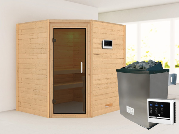 Sauna Massivholzsauna Mia, inkl. 9 kW Ofen mit externer Steuerung