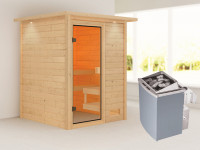 Sauna Massivholzsauna Sandra mit Dachkranz, inkl. 4,5 kW Ofen mit integrierter Steuerung