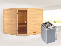 Sauna Massivholzsauna Leona bronzierte Ganzglastür + 9 kW Saunaofen mit Steuerung