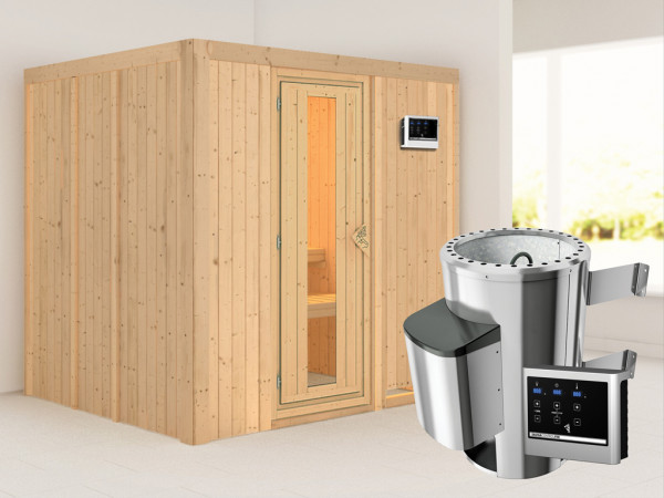 Sauna Systemsauna Daria Energiespartür + Plug & Play Saunaofen mit externer Steuerung
