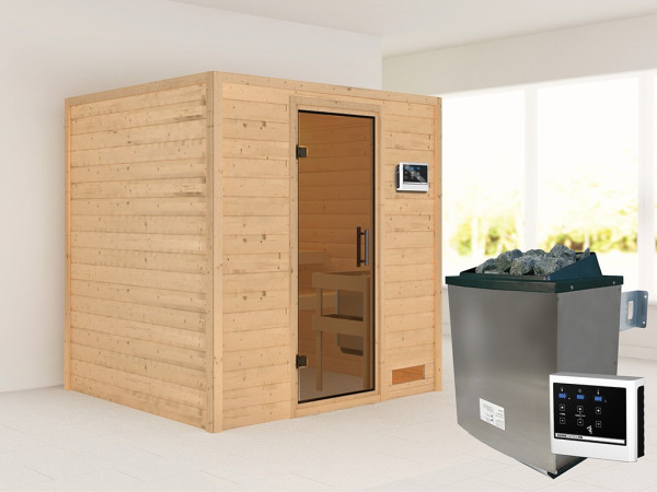 Sauna Massivholzsauna Anja, inkl. 9 kW Ofen mit externer Steuerung