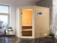 Sauna Massivholzsauna Jella, inkl. 4,5 kW Ofen mit externer Steuerung