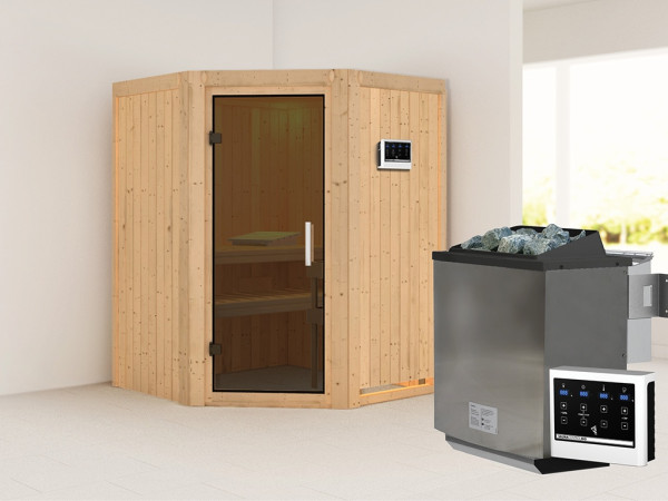 Sauna Systemsauna Larin, inkl. 9 kW Bio-Ofen mit externer Steuerung