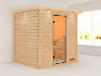 Sauna Massivholzsauna Anja mit Dachkranz, inkl. 4,5 kW Ofen mit integrierter Steuerung