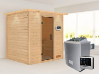 Sauna Massivholzsauna Anja mit Dachkranz, inkl. 4,5 kW Bio-Ofen mit externer Steuerung