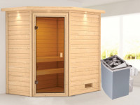 Sauna Massivholzsauna Jella mit Dachkranz, inkl. 4,5 kW Ofen mit integrierter Steuerung