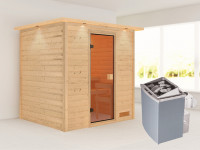 Sauna Massivholzsauna Anja mit Dachkranz, inkl. 4,5 kW Ofen mit externer Steuerung