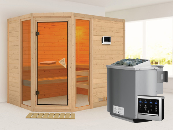 Sauna Massivholzsauna Sinai 3 inkl. 9 kW Bio-Kombiofen ext. Steuerung