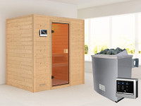 Sauna Massivholzsauna Sonja, inkl. 4,5 kW Bio-Ofen mit externer Steuerung