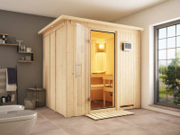 Sauna Systemsauna Sodin mit Dachkranz, inkl. 4,5 kW Bio-Ofen mit externer Steuerung
