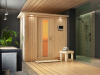 Sauna Systemsauna Variado mit Dachkranz, inkl. 4,5 kW Ofen mit externer Steuerung