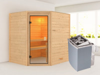 Sauna Massivholzsauna Mia, inkl. 4,5 kW Ofen mit externer Steuerung