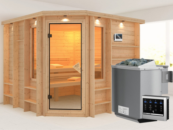 Sauna Massivholzsauna Marona inkl. 9 kW Bio-Kombiofen ext. Steuerung