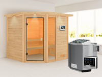 Sauna Tabea mit bronzierter Glastür und Dachkranz + 9 kW Bio-Kombiofen ext. Strg.