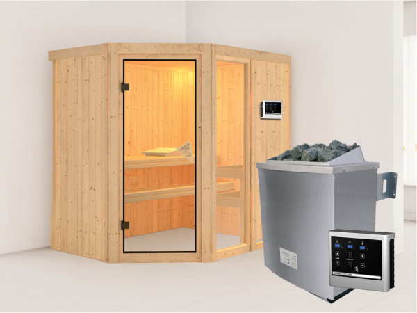 Sauna Systemsauna Fiona 1 inkl. 9 kW Saunaofen ext. Steuerung