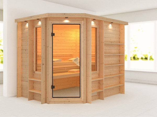 Sauna Massivholzsauna Riona mit bronzierter Glastür