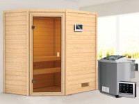 Sauna Massivholzsauna Jella, inkl. 4,5 kW Bio-Ofen mit externer Steuerung
