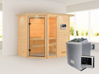 Sauna Jada mit bronzierter Glastür und Dachkranz + 9 kW Saunaofen ext. Strg.