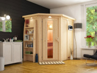 Sauna Systemsauna Carin mit Dachkranz, inkl. 4,5 kW Bio-Ofen mit externer Steuerung