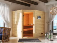 Sauna Massivholzsauna Elea, inkl. 4,5 kW Bio-Ofen mit externer Steuerung