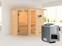 Sauna Jada mit bronzierter Glastür und Dachkranz + 9 kW Bio-Kombiofen ext. Strg.
