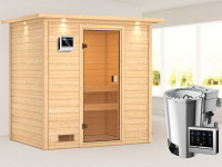 Sauna Selena mit bronzierter Glastür und Dachkranz + 3,6 kW Plug & Play Bio-Ofen ext. Strg.