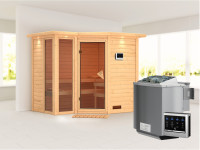 Sauna Massivholzsauna Amara mit Dachkranz inkl. 9 kW Bio-Kombiofen ext. Steuerung