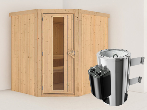 Sauna Systemsauna Lilja Energiespartür + Plug & Play Saunaofen mit Steuerung