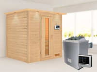 Sauna Massivholzsauna Anja mit Dachkranz, inkl. 4,5 kW Bio-Ofen mit externer Steuerung