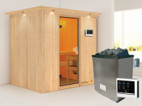 Sauna Systemsauna Bodin mit Dachkranz, inkl. 9 kW Ofen mit externer Steuerung