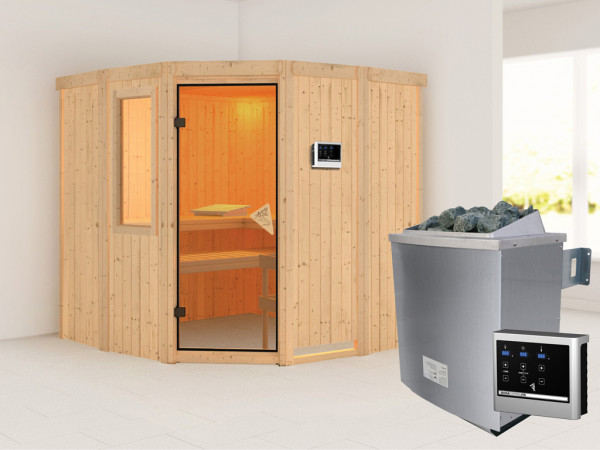 Sauna Systemsauna Simara 1 mit Fenster inkl. 9 kW Saunaofen ext. Steuerung