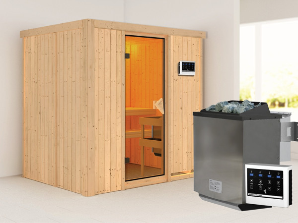 Sauna Systemsauna Bodin, inkl. 9 kW Bio-Ofen mit externer Steuerung