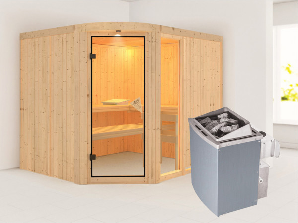 Sauna Systemsauna Lakura mit Fenster, inkl. 9 kW Saunaofen integr. Steuerung