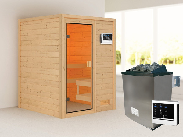 Sauna Massivholzsauna Sandra, inkl. 9 kW Ofen mit externer Steuerung
