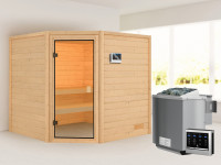 Sauna Massivholzsauna Tilda, inkl. 4,5 kW Bio-Ofen mit externer Steuerung