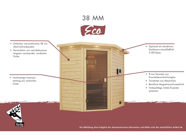 Sauna Massivholzsauna Sonja, inkl. 9 kW Ofen mit integrierter Steuerung